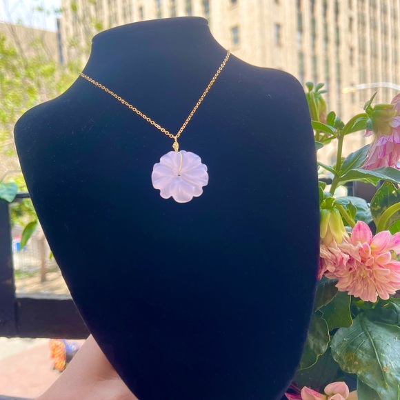 Millennial Jewelry - Sold! Hand Carved Rose Quartz Flower Necklace